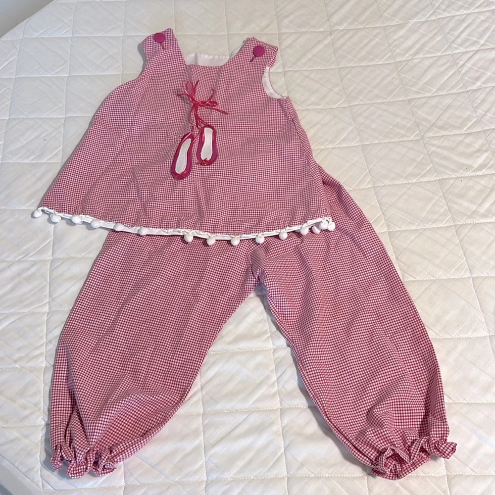 Custom Checked Pom Pom Ballerina Top Pantaloons Girls Small